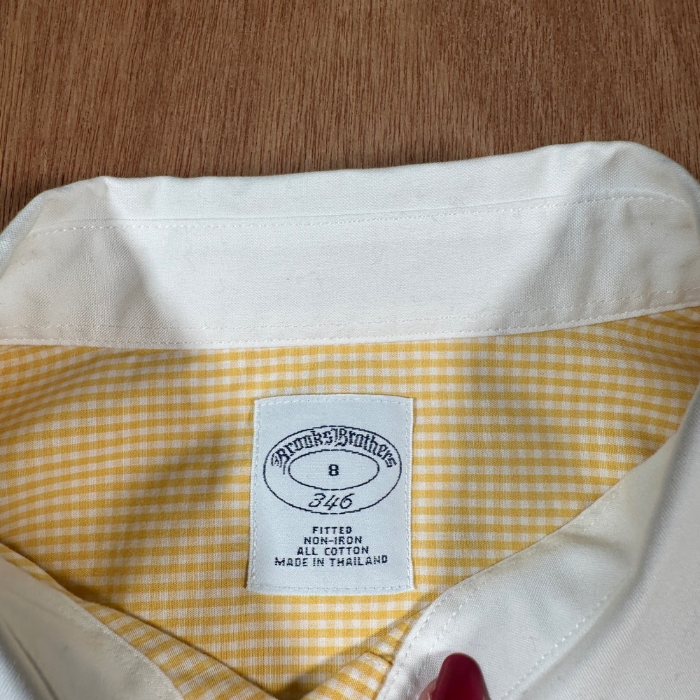 Brooks Brothers 346 Button Down Women 8 Yellow Gingham Non-Iron Cotton Fitted - Picture 6 of 12